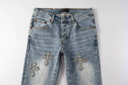 Purple Brand Crystal Diamond Jeans #9132